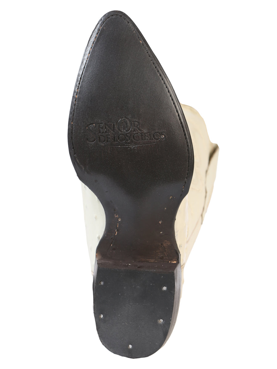 El Señor de los Cielos Men’s Western Boot - Ostrich Print Leather - Bone 40839