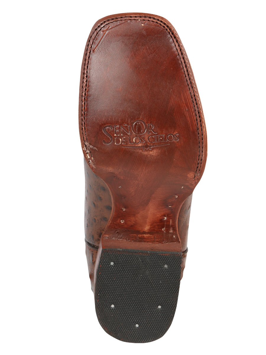 El Señor de los Cielos Men’s Rodeo Boot - Imitation Ostrich Leather - Brown 44934