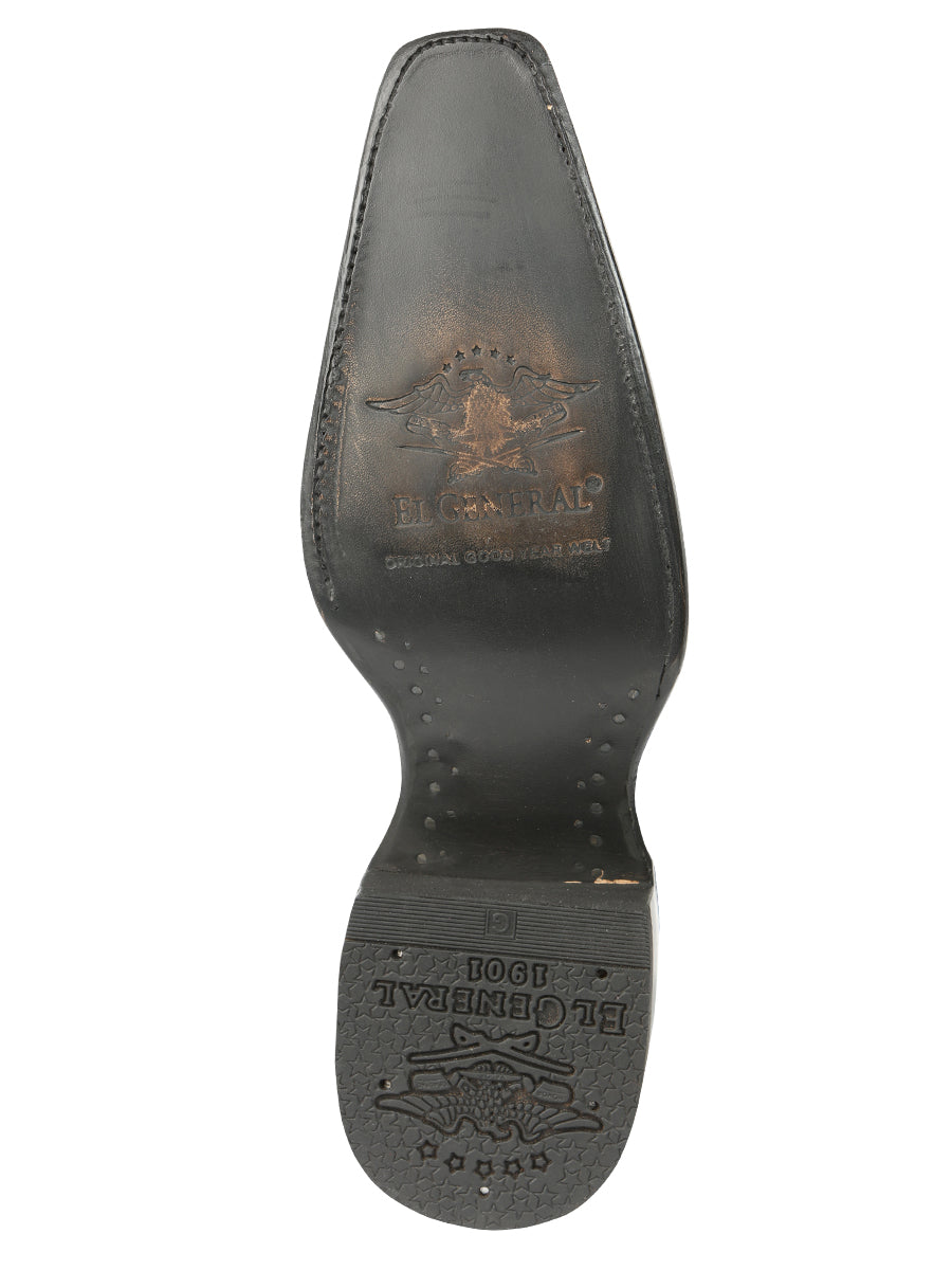 El General Men's Exotic Ostrich Leather Cowboy Boots - Black 45075