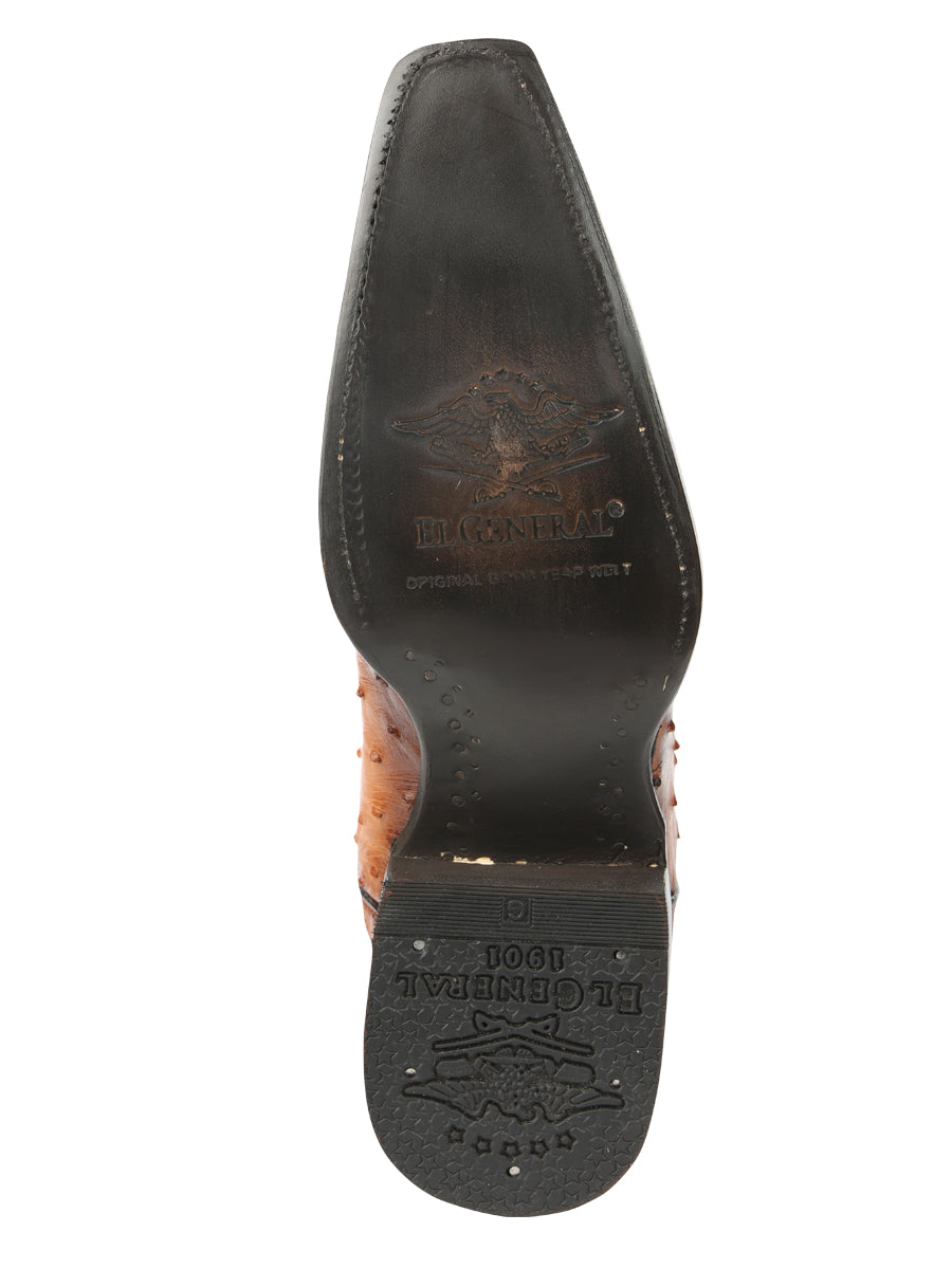 El General Men's Exotic Ostrich Leather Cowboy Boots - Cognac 45077
