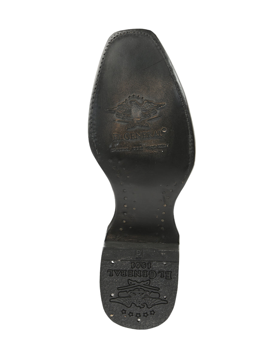 El General Men's Exotic Ostrich Leather Cowboy Boots - Black 45515