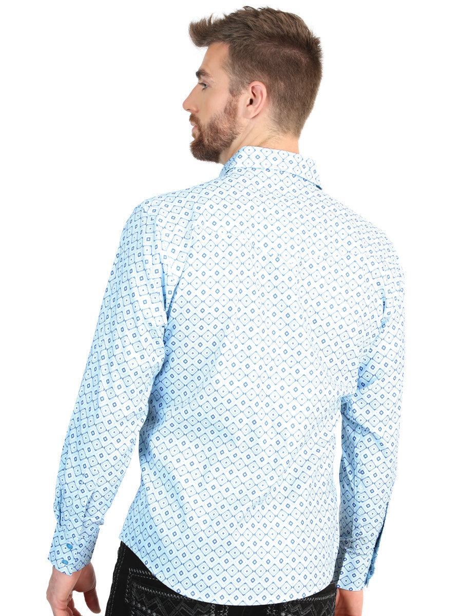 El General Men’s Long Sleeve Western Shirt - Blue 45600