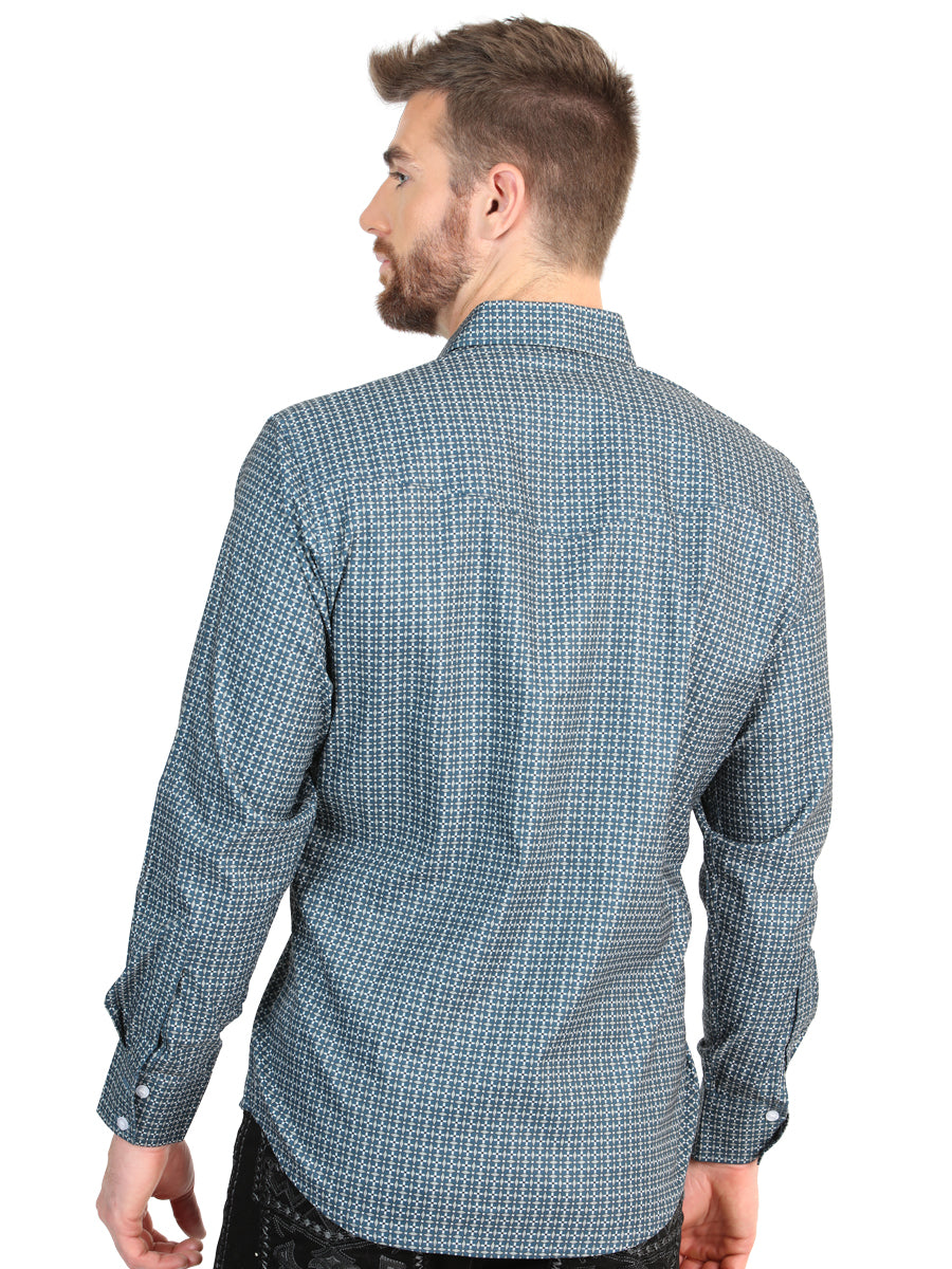 El General Men’s Long Sleeve Western Shirt - Teal 45611