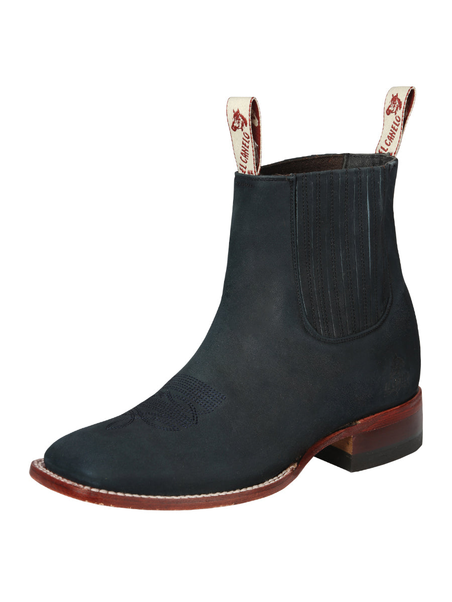 "El Canelo" Nubuck Rodeo Toe Ankle Boot – Dark Navy Blue 170091
