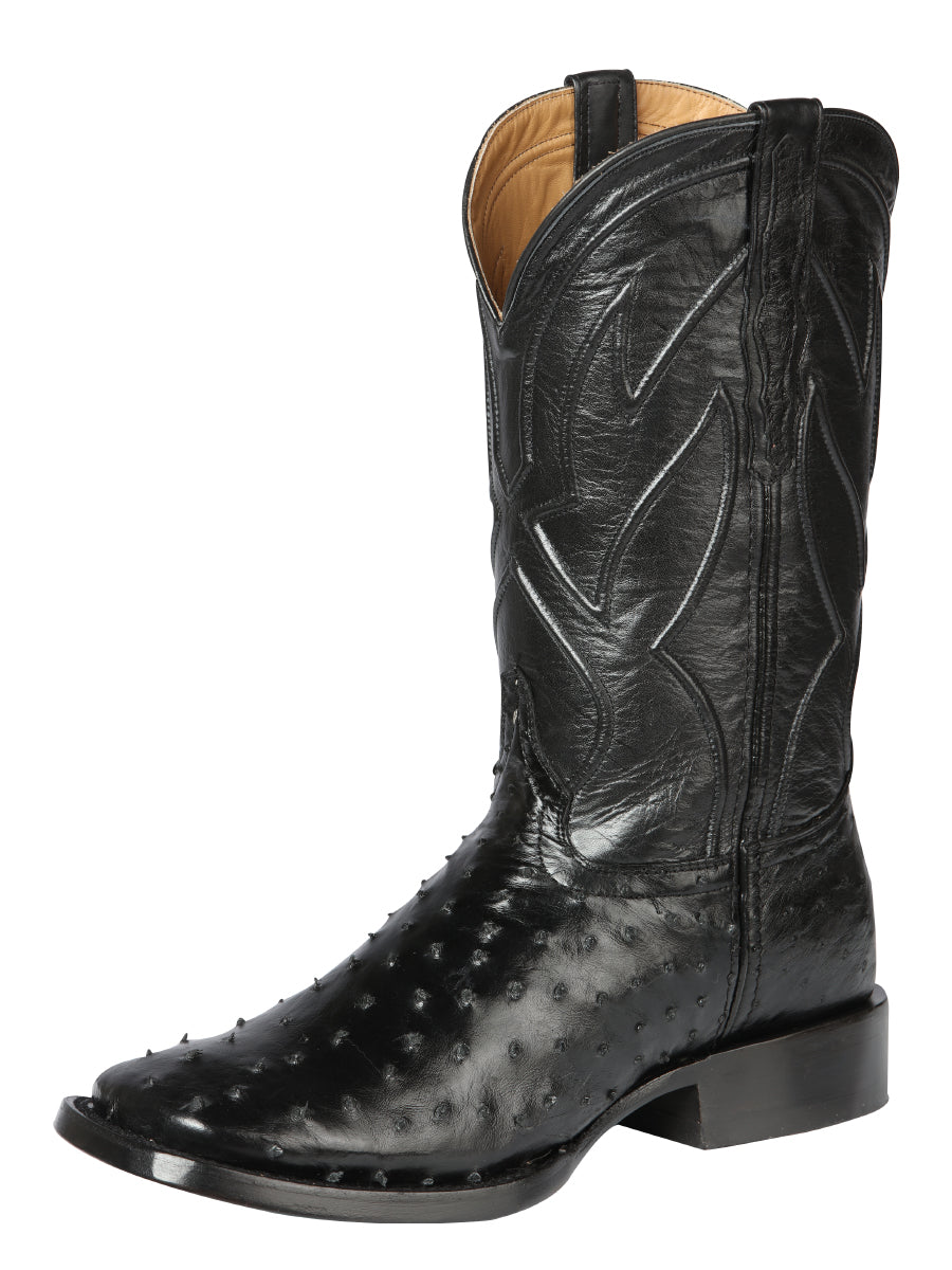 "Centenario" Authentic Exotic Ostrich Leather Rodeo Toe Cowboy Boot– Black 170608