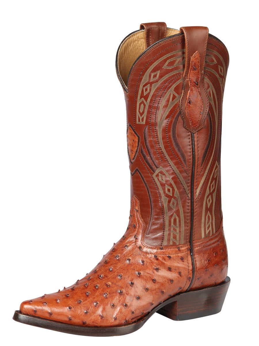 "Centenario" Authentic Exotic Ostrich Leather Cowboy Boot– Brandy 170609