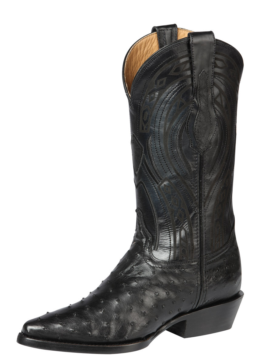 "Centenario" Authentic Exotic Ostrich Leather Cowboy Boot– Black 170611