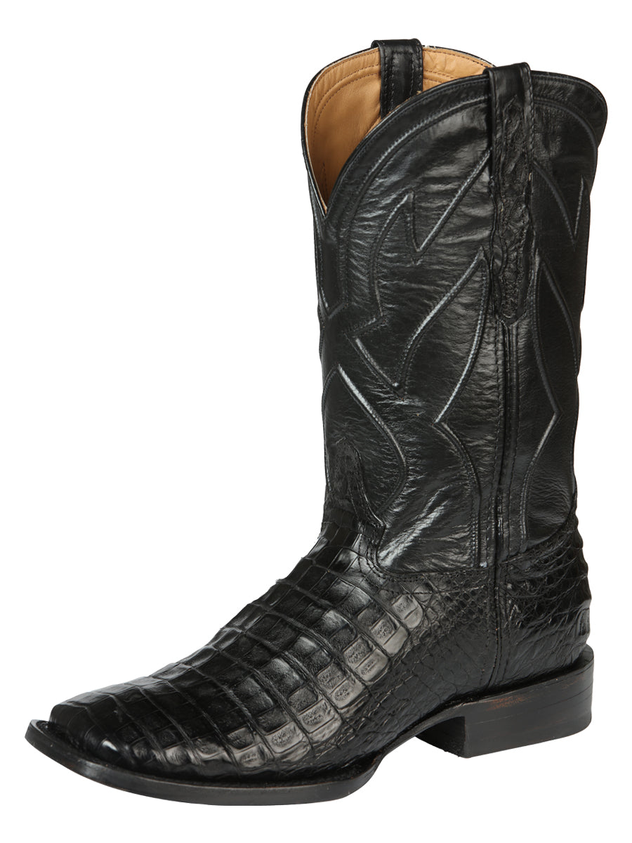 "Centenario" Authentic Exotic Caiman Belly Leather Cowboy Boot– Black 170616