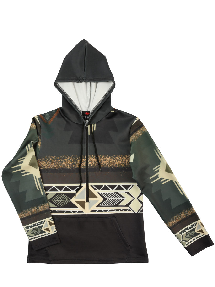 El General Mens Geometric Hoodie- Black/Olive 702052