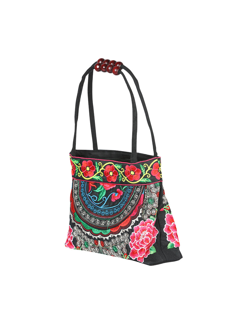 El General Embroidered Handbag- Black/Multicolor 702176
