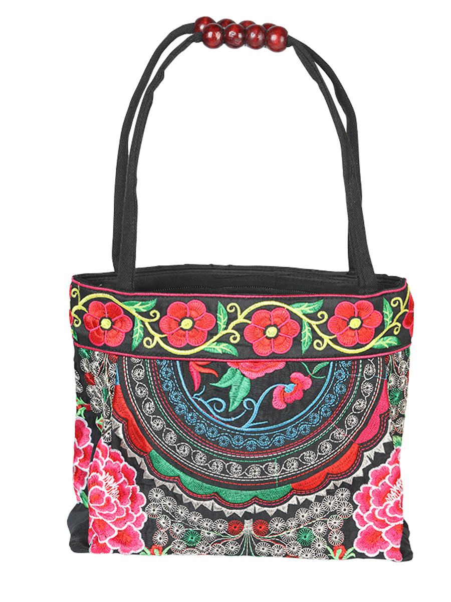 El General Embroidered Handbag- Black/Multicolor 702176