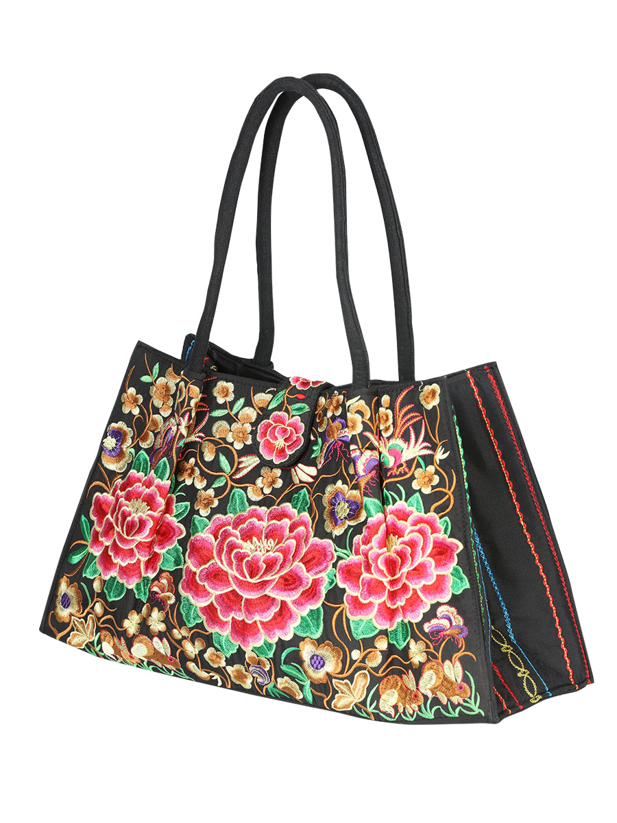 El General Embroidered Handbag- Black/Multicolor 702188
