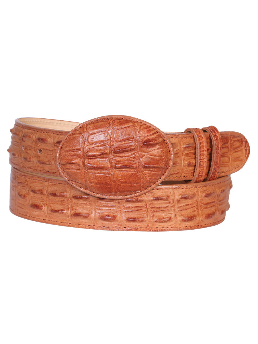 Men's Leather Cowboy Belt - Imitation Alligator Crocodile Tail - Cognac 685