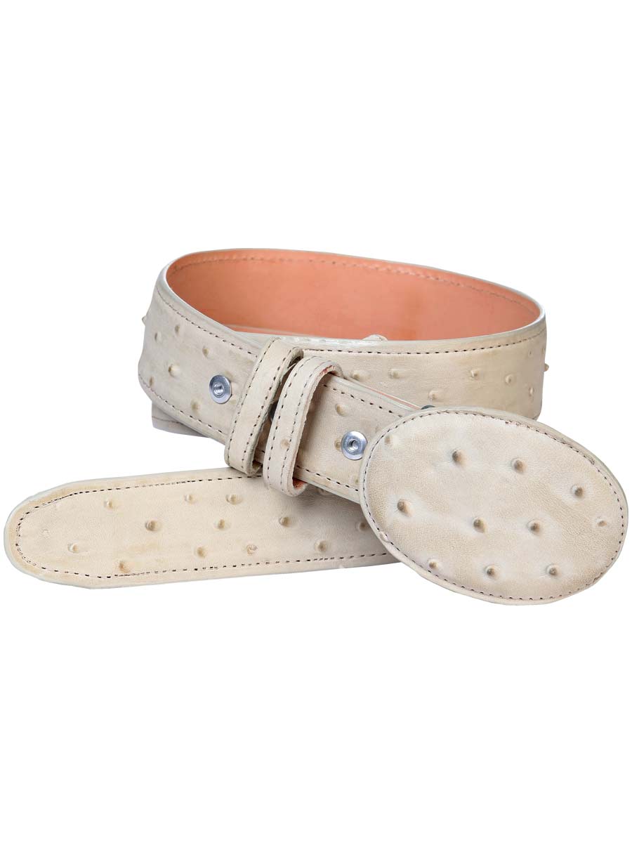 Men's Leather Cowboy Western Belt - Imitation Ostrich Bone White Style #700