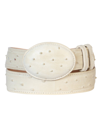 Men's Leather Cowboy Western Belt - Imitation Ostrich Bone White Style #700