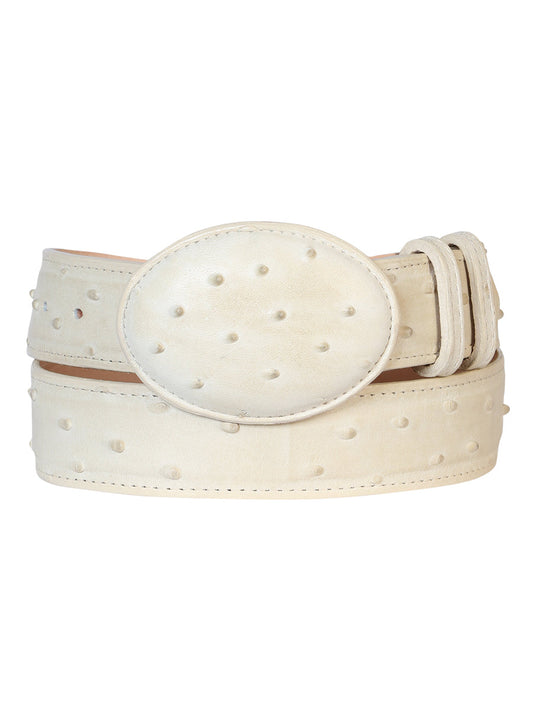 Men's Leather Cowboy Western Belt - Imitation Ostrich Bone White Style #700
