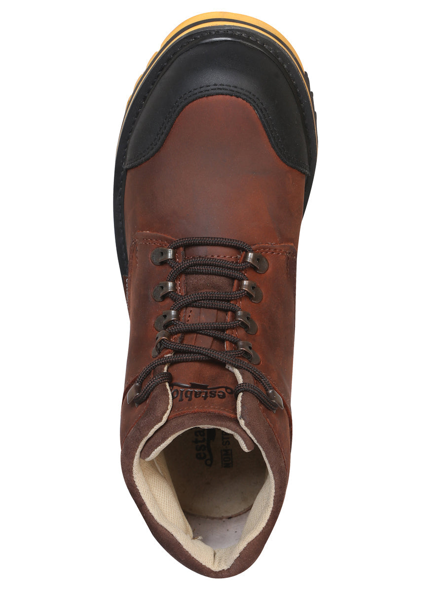 Establo Men's Work Ankle Boot - Black/Brown  Lace-Up 10848