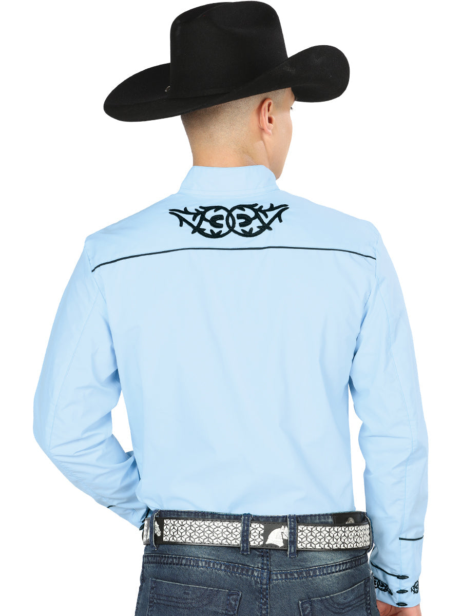 Mens El Señor de los Cielos Charro Embroidery Shirt Blue/Black  40785