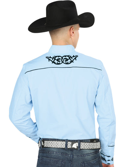 Mens El Señor de los Cielos Charro Embroidery Shirt Blue/Black  40785