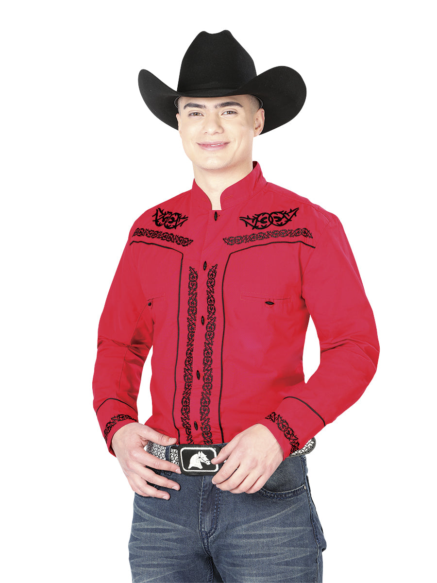 Mens El Señor de los Cielos Charro Embroidery Shirt Red/Black  40786