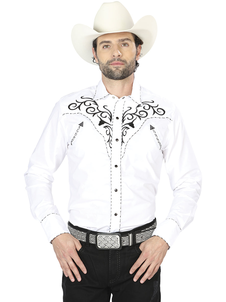 El General Embroidery Western Shirt White/Black 41004