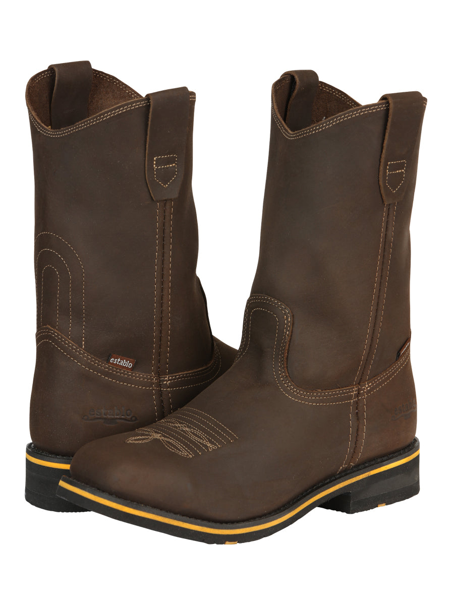 Establo Men’s Rodeo Boot - Crazy Leather Tan with Steel Toe  41544