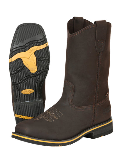 Establo Men’s Rodeo Boot - Crazy Leather Chocolate with Steel Toe  41545
