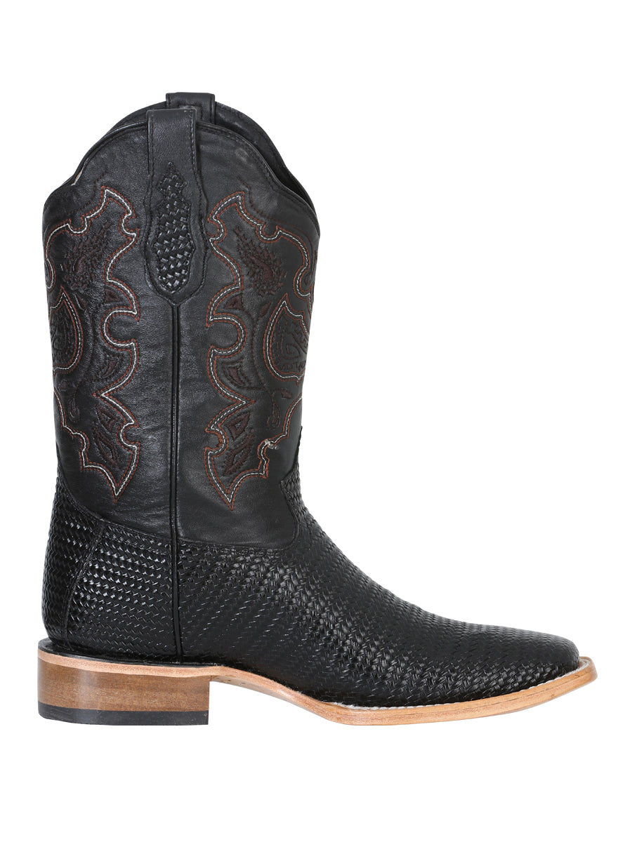 El General Men’s Rodeo Boot - Embossed Woven Leather - Black  41790