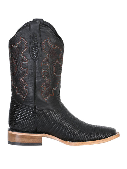 El General Men’s Rodeo Boot - Embossed Woven Leather - Black  41790