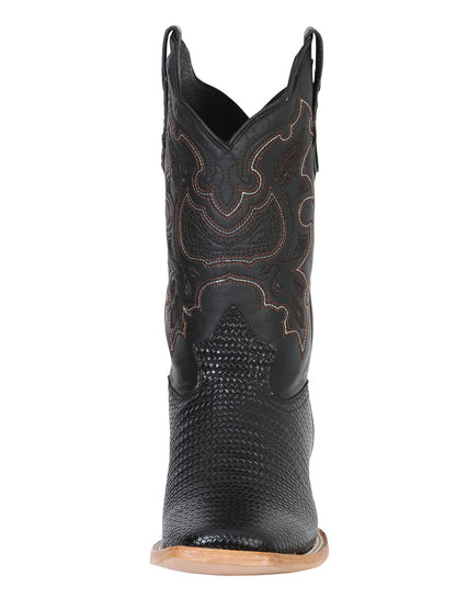El General Men’s Rodeo Boot - Embossed Woven Leather - Black  41790