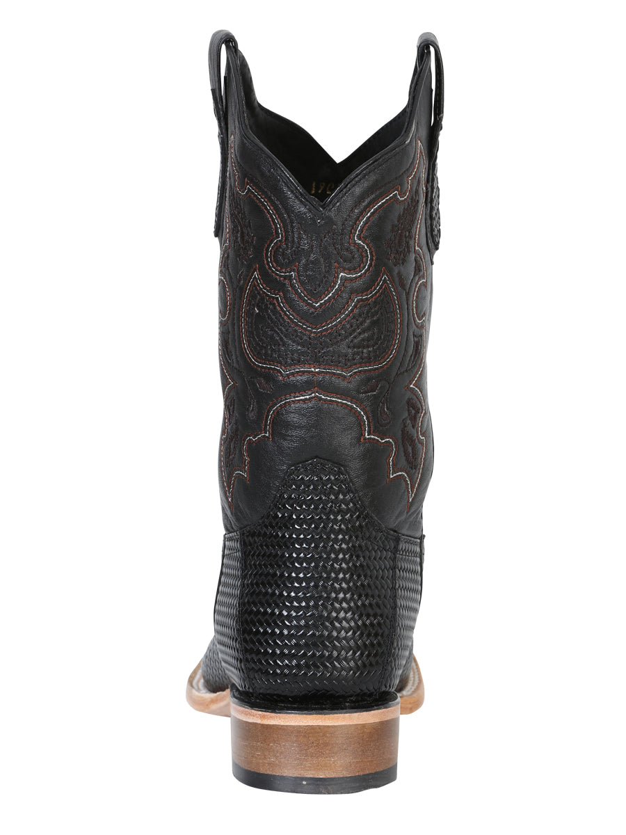 El General Men’s Rodeo Boot - Embossed Woven Leather - Black  41790