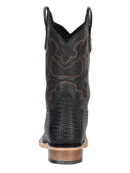 El General Men’s Rodeo Boot - Embossed Woven Leather - Black  41790