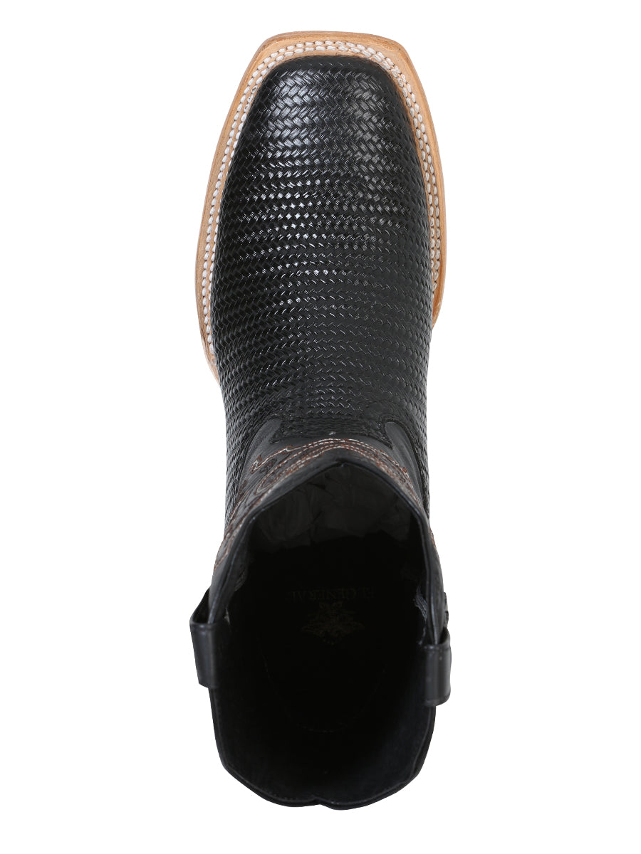 El General Men’s Rodeo Boot - Embossed Woven Leather - Black  41790