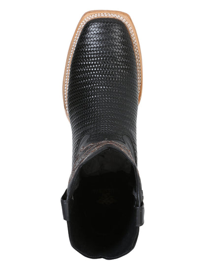 El General Men’s Rodeo Boot - Embossed Woven Leather - Black  41790