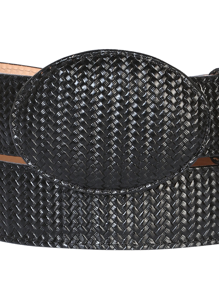 El General Men’s Western Belt - Black Woven Embossed Leather  41897