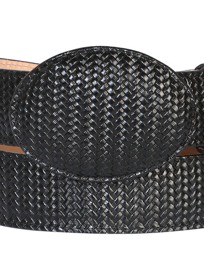 El General Men’s Western Belt - Black Woven Embossed Leather  41897