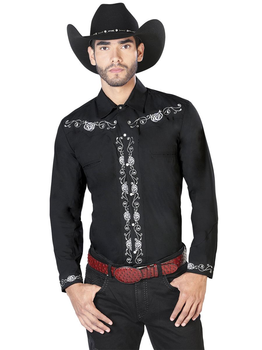 El General Embroidery Western Shirt Black/White 42937