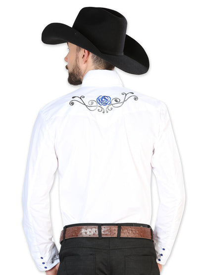 El General Embroidery Western Shirt White/Blue 42938