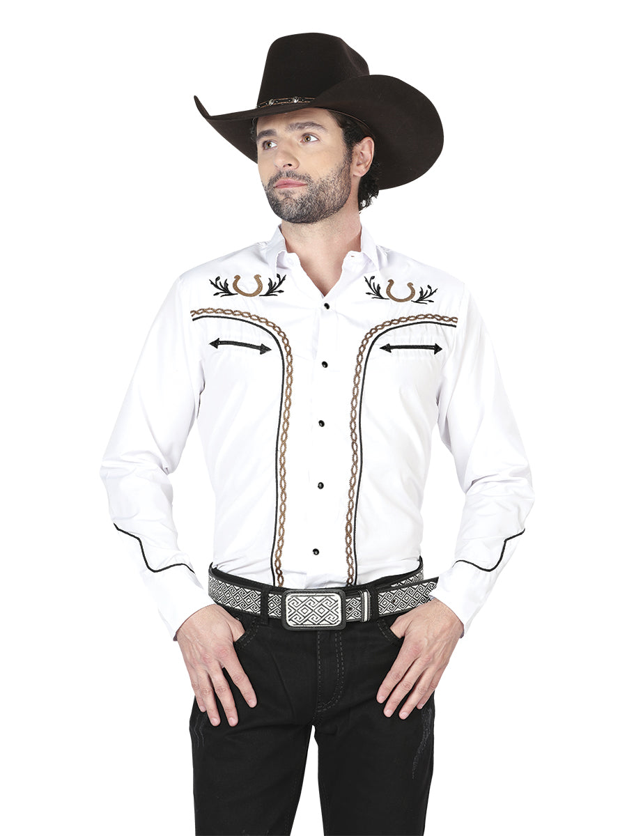 El General Embroidery Western Shirt White/Gold 43296