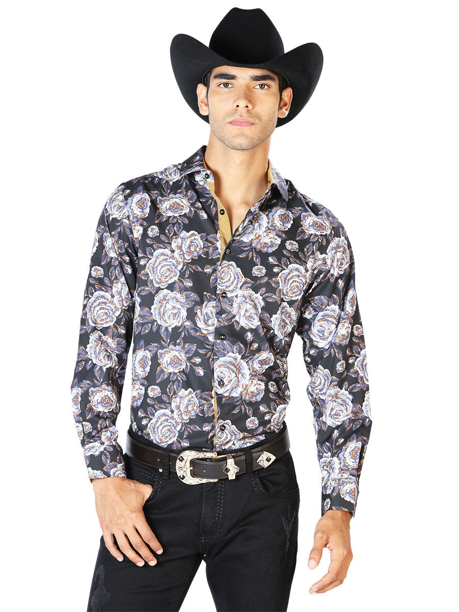 Black Beige Casual Long Sleeve Shirt 43540
