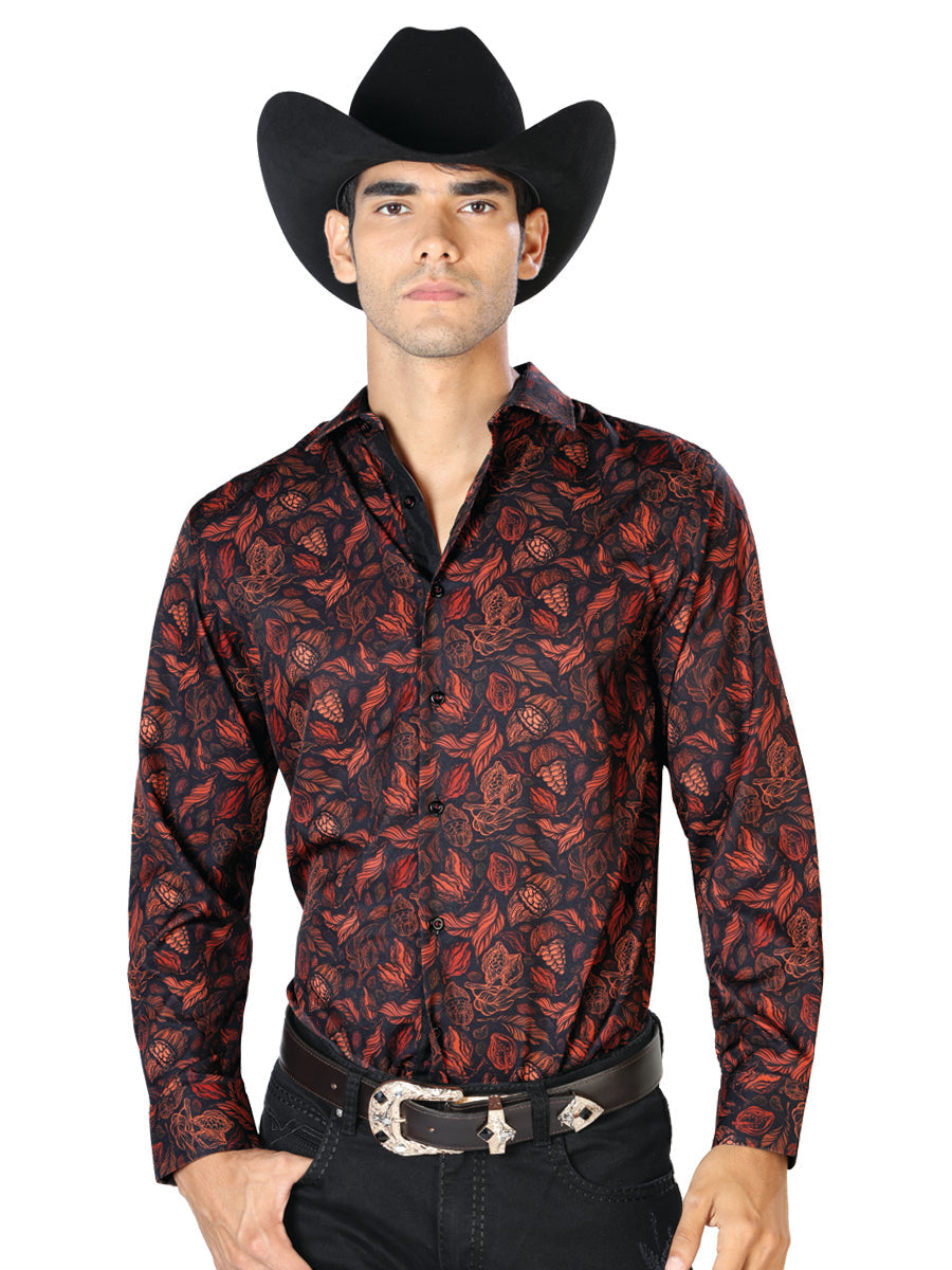 Black And Brick Long Sleeve  Shirt 43541