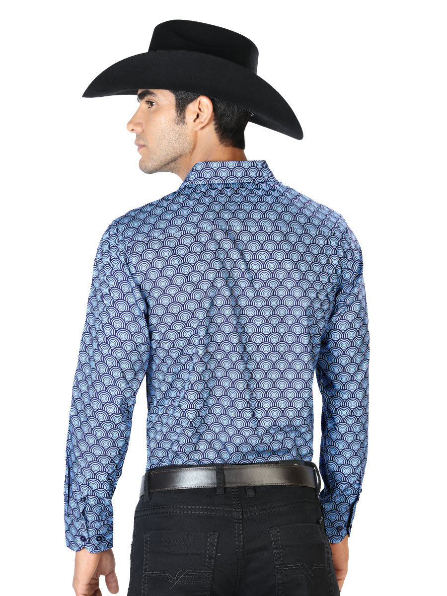 Blue Casual Long Sleeve Western Cowboy Shirt 43544