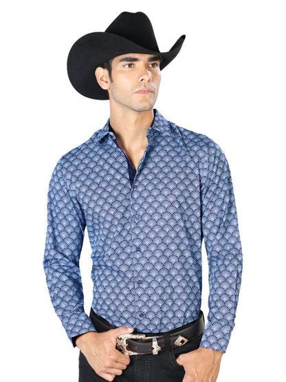 Blue Casual Long Sleeve Western Cowboy Shirt 43544