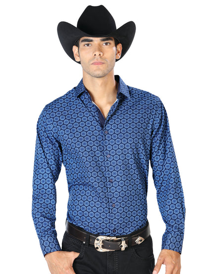 Navy Blue Casual Long Sleeve Shirt 43550