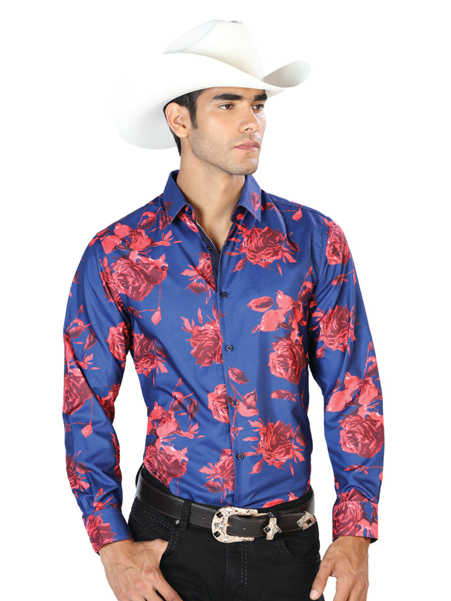 Blue And Red  Casual Long Sleeve Shirt 43563