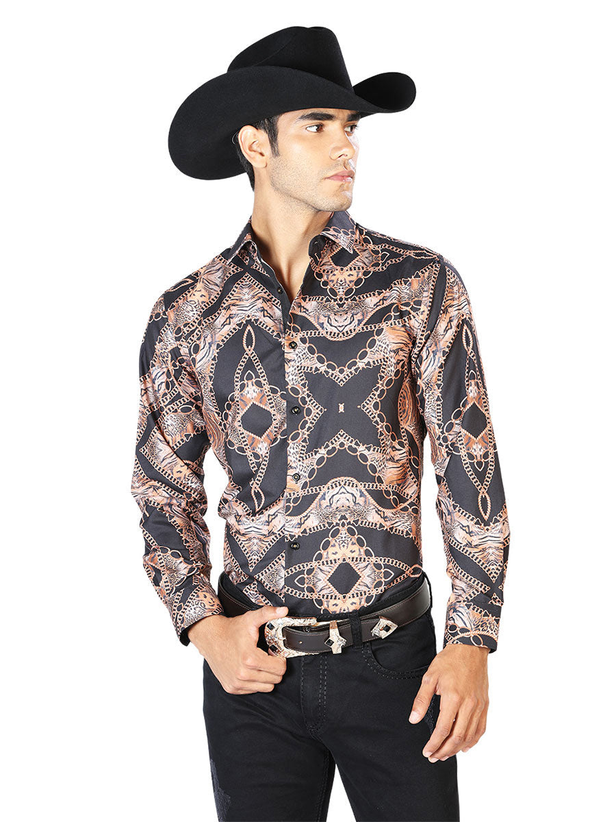 Black And Leopard Casual Long Sleeve Shirt 43564