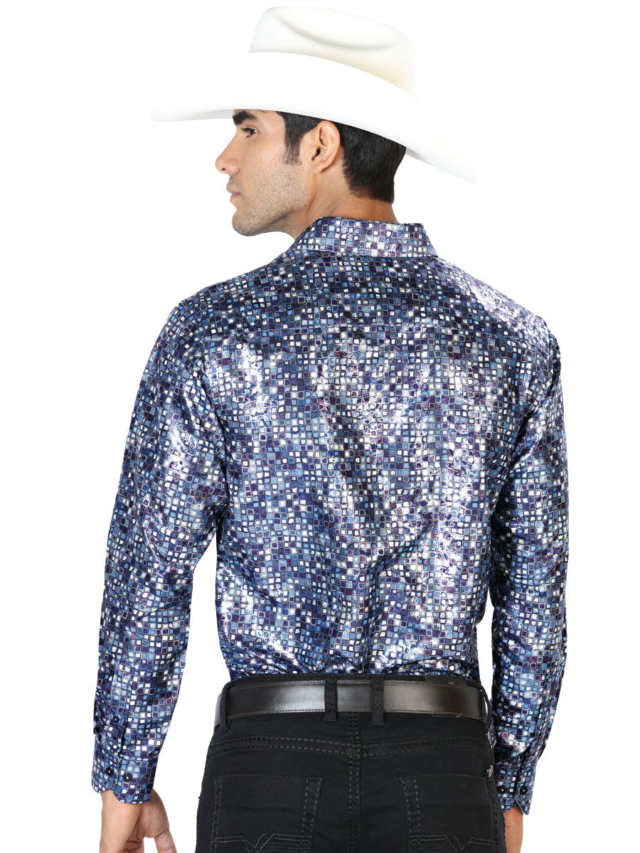 Navy Blue Casual Long Sleeve Shirt 43565