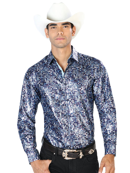 Navy Blue Casual Long Sleeve Shirt 43565