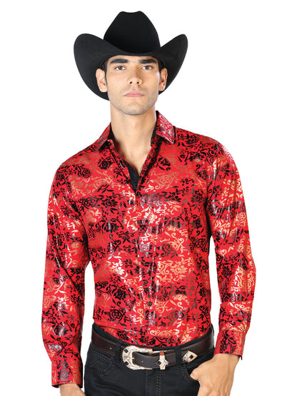 Red And Gold Casual Long Sleeve Shirt 43572