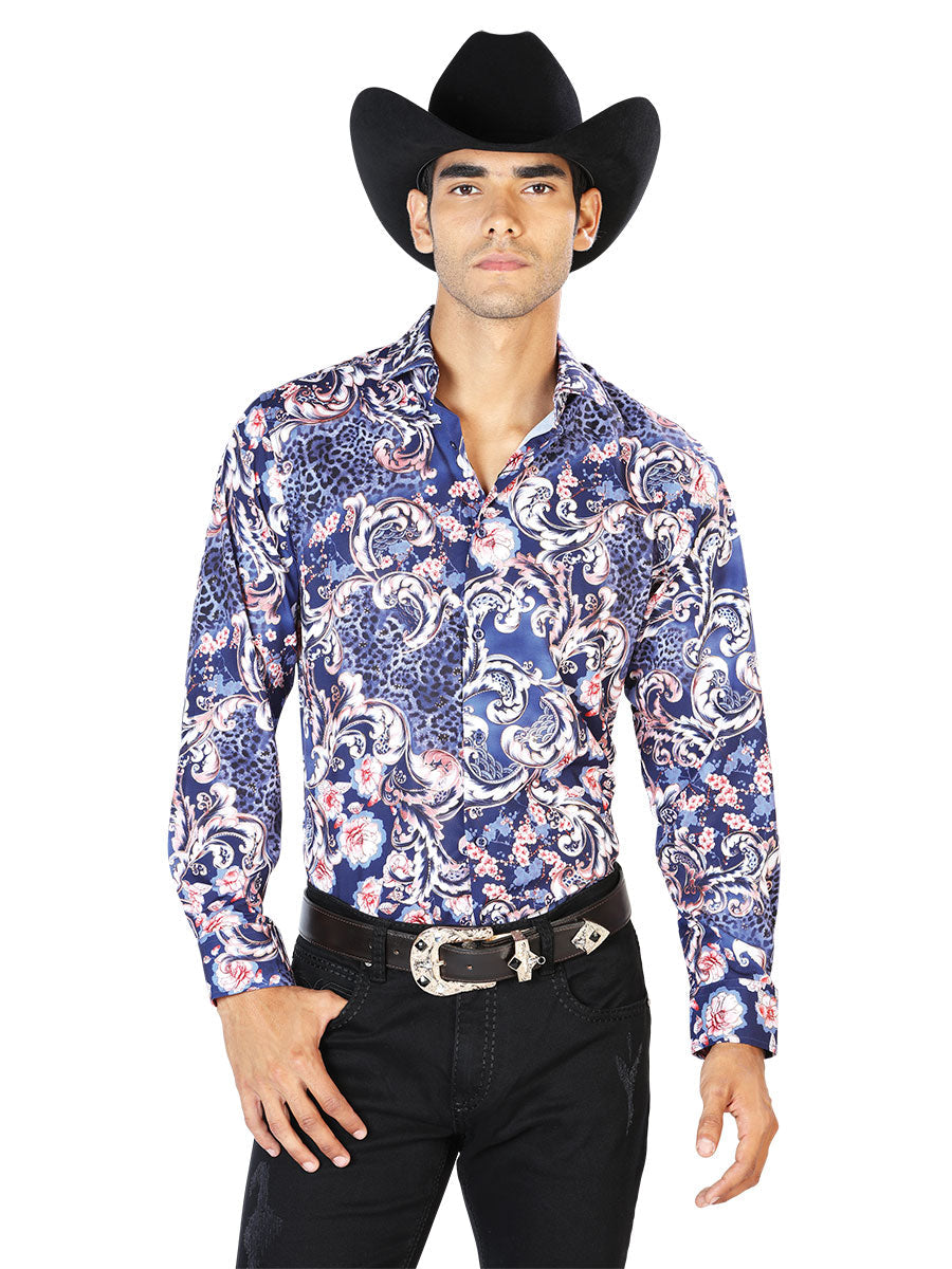 Navy Blue Casual Long Sleeve Shirt 43577